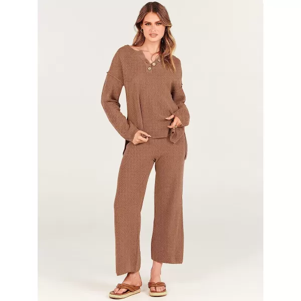 imageANRABESS Women 2 Piece Outfits Oversized Knit Loungewear Sweater Set 2023 Fall Sweatsuit Matching Lounge SetsLight Brown