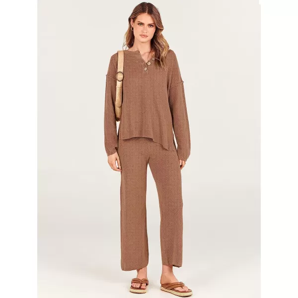 imageANRABESS Women 2 Piece Outfits Oversized Knit Loungewear Sweater Set 2023 Fall Sweatsuit Matching Lounge SetsLight Brown