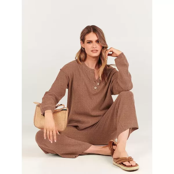 imageANRABESS Women 2 Piece Outfits Oversized Knit Loungewear Sweater Set 2023 Fall Sweatsuit Matching Lounge SetsLight Brown