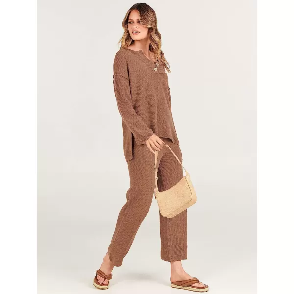 imageANRABESS Women 2 Piece Outfits Oversized Knit Loungewear Sweater Set 2023 Fall Sweatsuit Matching Lounge SetsLight Brown
