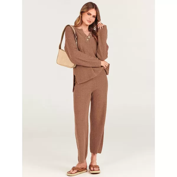 imageANRABESS Women 2 Piece Outfits Oversized Knit Loungewear Sweater Set 2023 Fall Sweatsuit Matching Lounge SetsLight Brown
