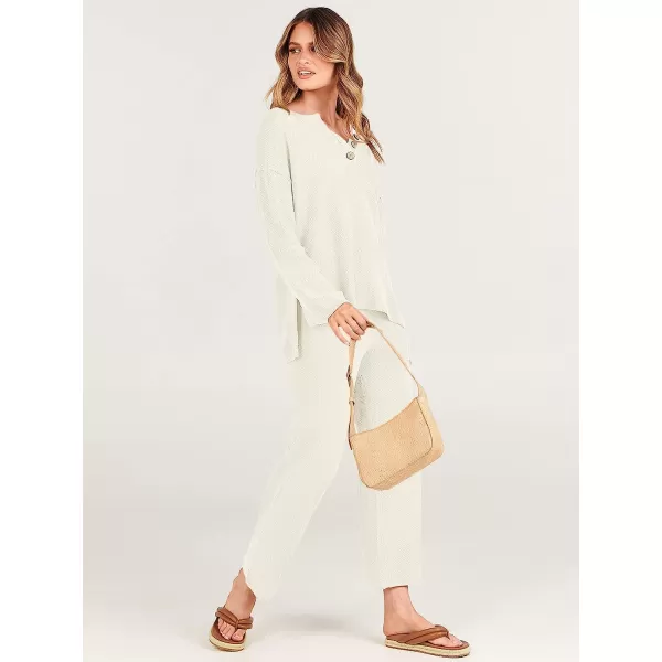 imageANRABESS Women 2 Piece Outfits Oversized Knit Loungewear Sweater Set 2023 Fall Sweatsuit Matching Lounge SetsWhite