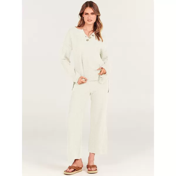 imageANRABESS Women 2 Piece Outfits Oversized Knit Loungewear Sweater Set 2023 Fall Sweatsuit Matching Lounge SetsWhite