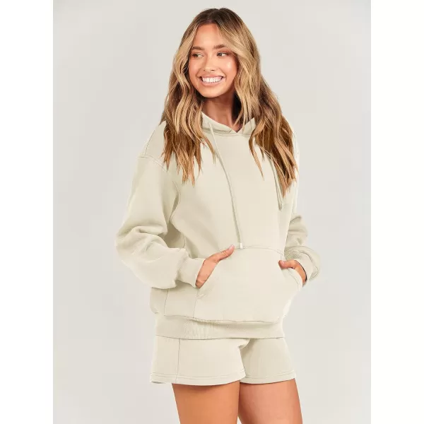 imageANRABESS Women 2 Piece Outfits Short Sweatsuit Drawstring Oversized Hoodie Sweatshirt Tracksuit Lounge Wear Matching SetApricot