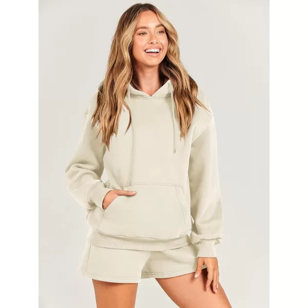 imageANRABESS Women 2 Piece Outfits Short Sweatsuit Drawstring Oversized Hoodie Sweatshirt Tracksuit Lounge Wear Matching SetApricot