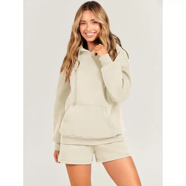 imageANRABESS Women 2 Piece Outfits Short Sweatsuit Drawstring Oversized Hoodie Sweatshirt Tracksuit Lounge Wear Matching SetApricot