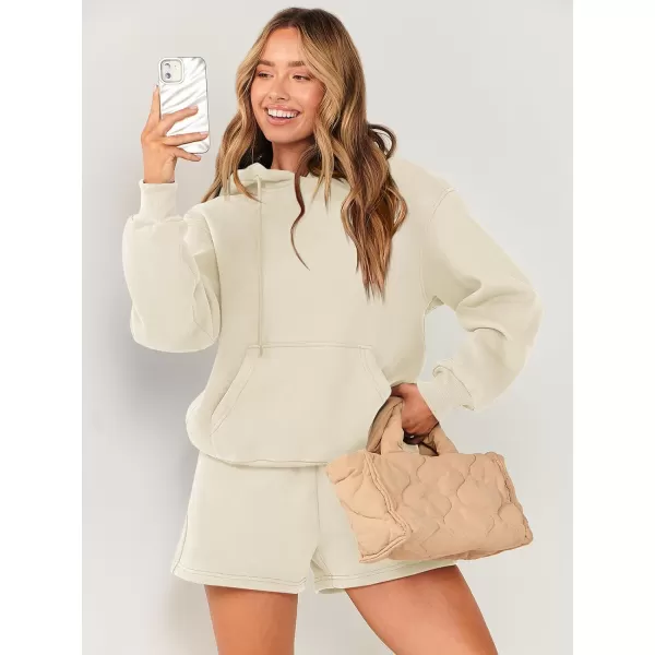 imageANRABESS Women 2 Piece Outfits Short Sweatsuit Drawstring Oversized Hoodie Sweatshirt Tracksuit Lounge Wear Matching SetApricot