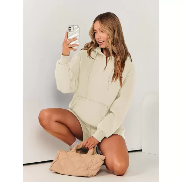 imageANRABESS Women 2 Piece Outfits Short Sweatsuit Drawstring Oversized Hoodie Sweatshirt Tracksuit Lounge Wear Matching SetApricot