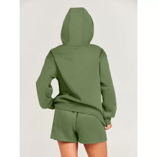 imageANRABESS Women 2 Piece Outfits Short Sweatsuit Drawstring Oversized Hoodie Sweatshirt Tracksuit Lounge Wear Matching SetArmy Green