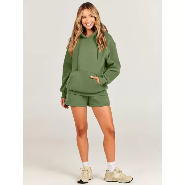imageANRABESS Women 2 Piece Outfits Short Sweatsuit Drawstring Oversized Hoodie Sweatshirt Tracksuit Lounge Wear Matching SetArmy Green