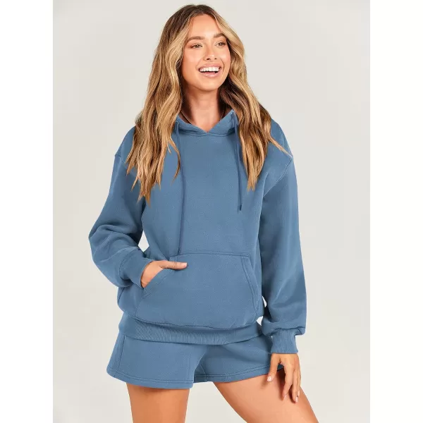 imageANRABESS Women 2 Piece Outfits Short Sweatsuit Drawstring Oversized Hoodie Sweatshirt Tracksuit Lounge Wear Matching SetBlue