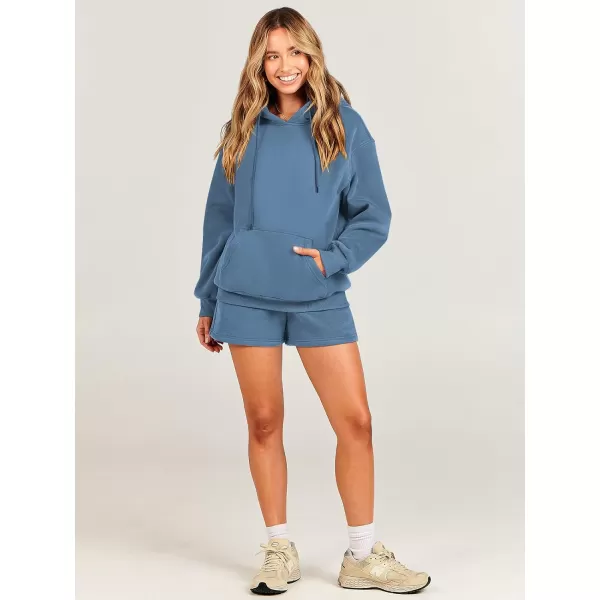 imageANRABESS Women 2 Piece Outfits Short Sweatsuit Drawstring Oversized Hoodie Sweatshirt Tracksuit Lounge Wear Matching SetBlue