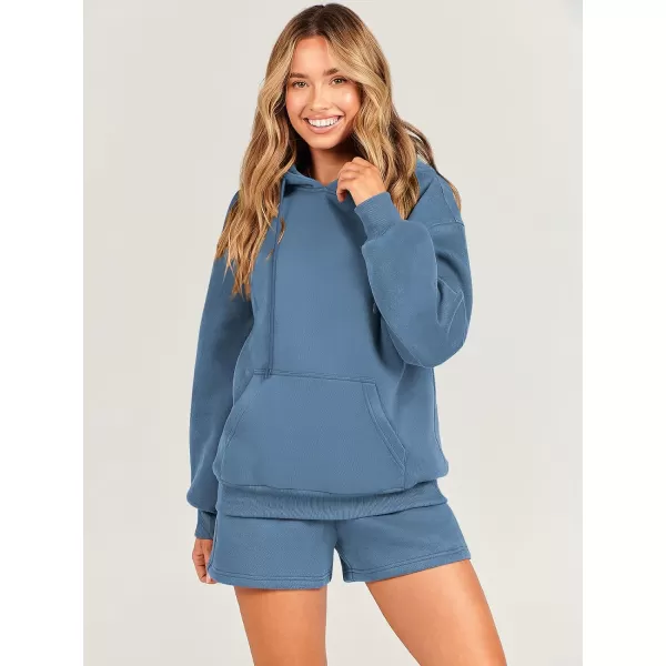 imageANRABESS Women 2 Piece Outfits Short Sweatsuit Drawstring Oversized Hoodie Sweatshirt Tracksuit Lounge Wear Matching SetBlue