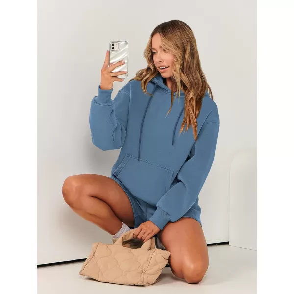 imageANRABESS Women 2 Piece Outfits Short Sweatsuit Drawstring Oversized Hoodie Sweatshirt Tracksuit Lounge Wear Matching SetBlue