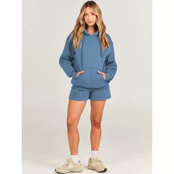 imageANRABESS Women 2 Piece Outfits Short Sweatsuit Drawstring Oversized Hoodie Sweatshirt Tracksuit Lounge Wear Matching SetBlue