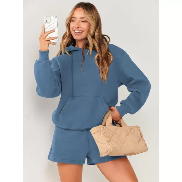 imageANRABESS Women 2 Piece Outfits Short Sweatsuit Drawstring Oversized Hoodie Sweatshirt Tracksuit Lounge Wear Matching SetBlue