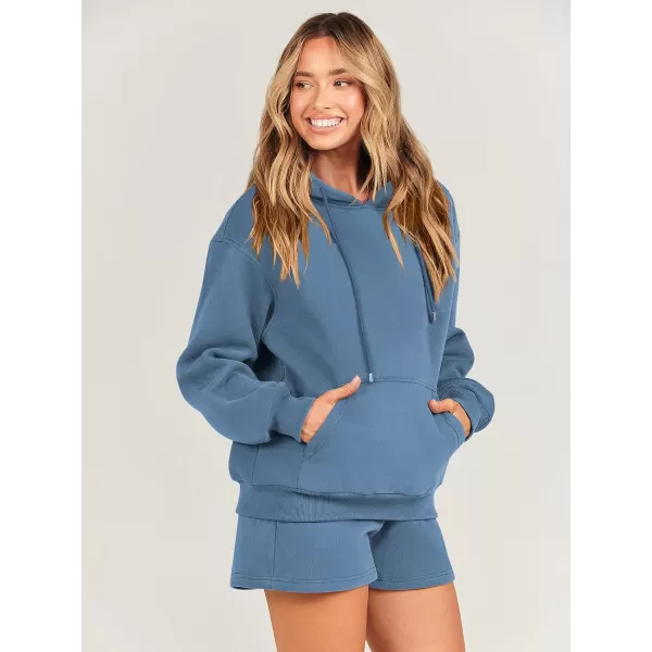 imageANRABESS Women 2 Piece Outfits Short Sweatsuit Drawstring Oversized Hoodie Sweatshirt Tracksuit Lounge Wear Matching SetBlue