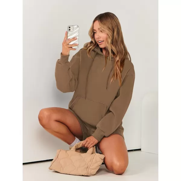 imageANRABESS Women 2 Piece Outfits Short Sweatsuit Drawstring Oversized Hoodie Sweatshirt Tracksuit Lounge Wear Matching SetBrown