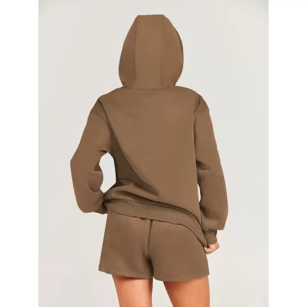 imageANRABESS Women 2 Piece Outfits Short Sweatsuit Drawstring Oversized Hoodie Sweatshirt Tracksuit Lounge Wear Matching SetBrown
