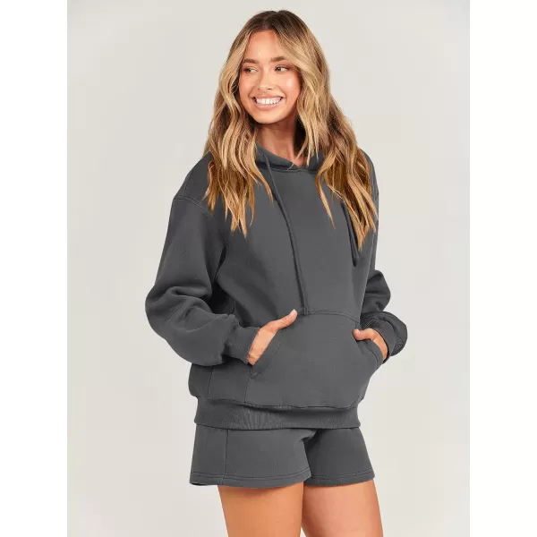 imageANRABESS Women 2 Piece Outfits Short Sweatsuit Drawstring Oversized Hoodie Sweatshirt Tracksuit Lounge Wear Matching SetDeep Gray