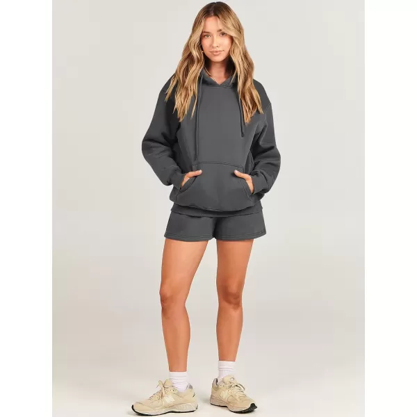 imageANRABESS Women 2 Piece Outfits Short Sweatsuit Drawstring Oversized Hoodie Sweatshirt Tracksuit Lounge Wear Matching SetDeep Gray