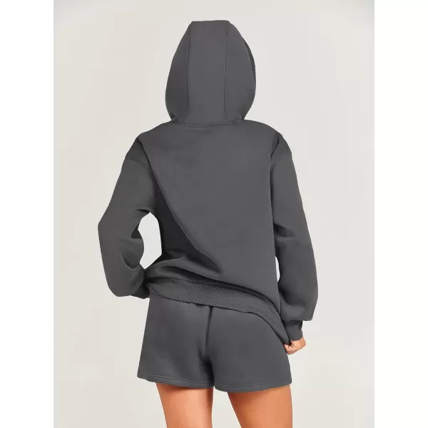 imageANRABESS Women 2 Piece Outfits Short Sweatsuit Drawstring Oversized Hoodie Sweatshirt Tracksuit Lounge Wear Matching SetDeep Gray
