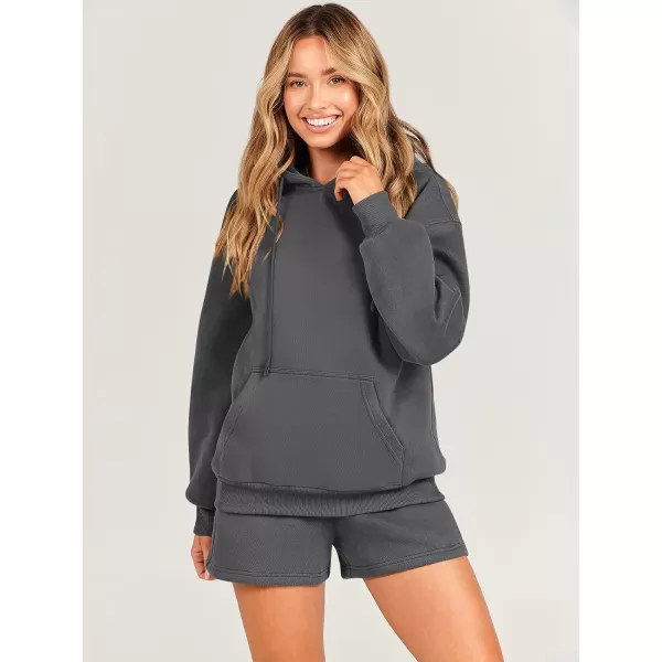 imageANRABESS Women 2 Piece Outfits Short Sweatsuit Drawstring Oversized Hoodie Sweatshirt Tracksuit Lounge Wear Matching SetDeep Gray