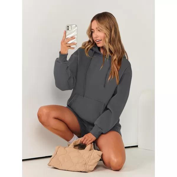 imageANRABESS Women 2 Piece Outfits Short Sweatsuit Drawstring Oversized Hoodie Sweatshirt Tracksuit Lounge Wear Matching SetDeep Gray