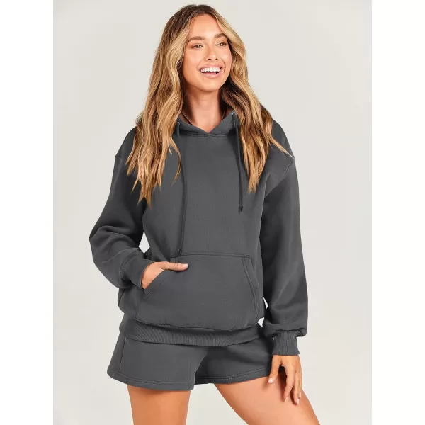 imageANRABESS Women 2 Piece Outfits Short Sweatsuit Drawstring Oversized Hoodie Sweatshirt Tracksuit Lounge Wear Matching SetDeep Gray