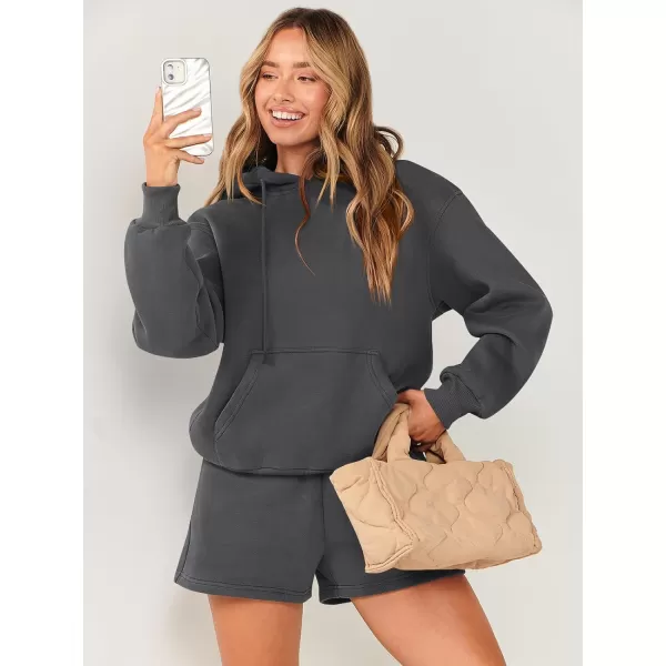 imageANRABESS Women 2 Piece Outfits Short Sweatsuit Drawstring Oversized Hoodie Sweatshirt Tracksuit Lounge Wear Matching SetDeep Gray