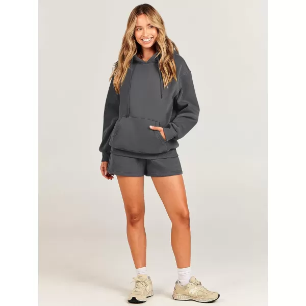 imageANRABESS Women 2 Piece Outfits Short Sweatsuit Drawstring Oversized Hoodie Sweatshirt Tracksuit Lounge Wear Matching SetDeep Gray