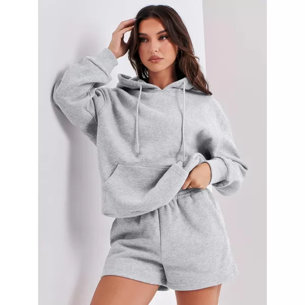 imageANRABESS Women 2 Piece Outfits Short Sweatsuit Drawstring Oversized Hoodie Sweatshirt Tracksuit Lounge Wear Matching SetGray