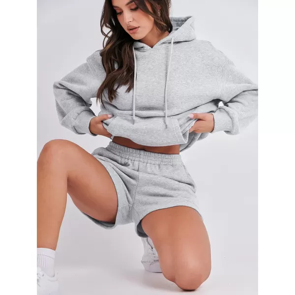 imageANRABESS Women 2 Piece Outfits Short Sweatsuit Drawstring Oversized Hoodie Sweatshirt Tracksuit Lounge Wear Matching SetGray