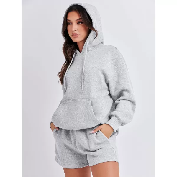 imageANRABESS Women 2 Piece Outfits Short Sweatsuit Drawstring Oversized Hoodie Sweatshirt Tracksuit Lounge Wear Matching SetGray