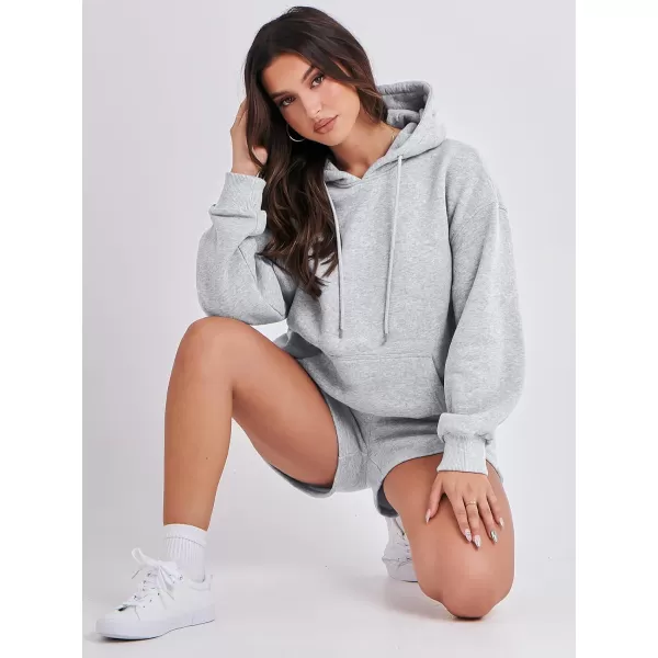 imageANRABESS Women 2 Piece Outfits Short Sweatsuit Drawstring Oversized Hoodie Sweatshirt Tracksuit Lounge Wear Matching SetGray
