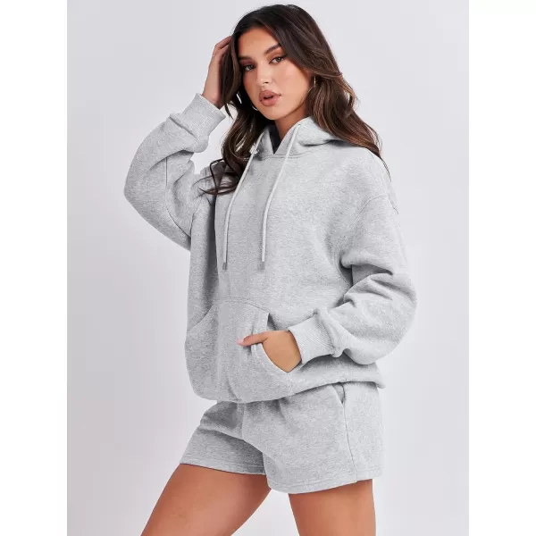 imageANRABESS Women 2 Piece Outfits Short Sweatsuit Drawstring Oversized Hoodie Sweatshirt Tracksuit Lounge Wear Matching SetGray