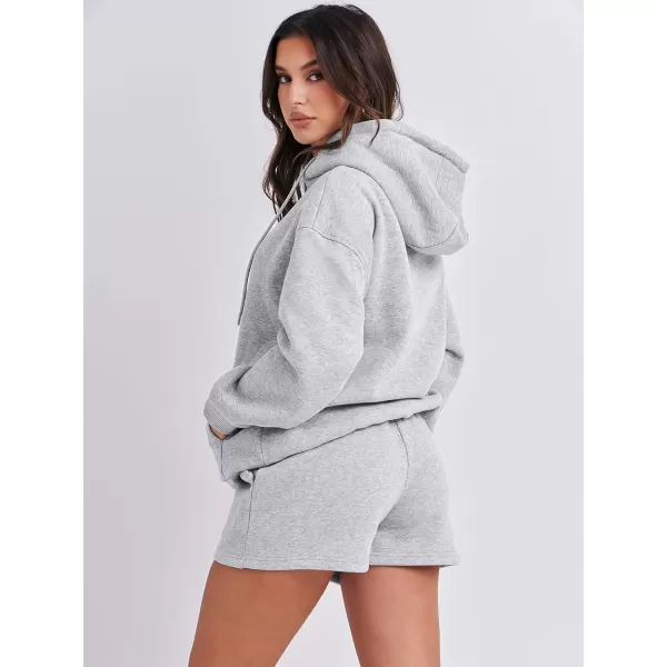 imageANRABESS Women 2 Piece Outfits Short Sweatsuit Drawstring Oversized Hoodie Sweatshirt Tracksuit Lounge Wear Matching SetGray