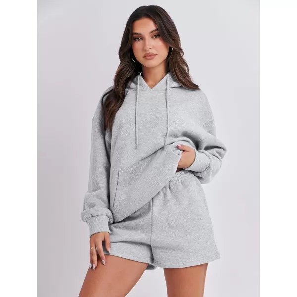 imageANRABESS Women 2 Piece Outfits Short Sweatsuit Drawstring Oversized Hoodie Sweatshirt Tracksuit Lounge Wear Matching SetGray