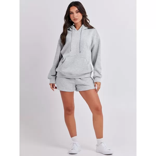 imageANRABESS Women 2 Piece Outfits Short Sweatsuit Drawstring Oversized Hoodie Sweatshirt Tracksuit Lounge Wear Matching SetGray