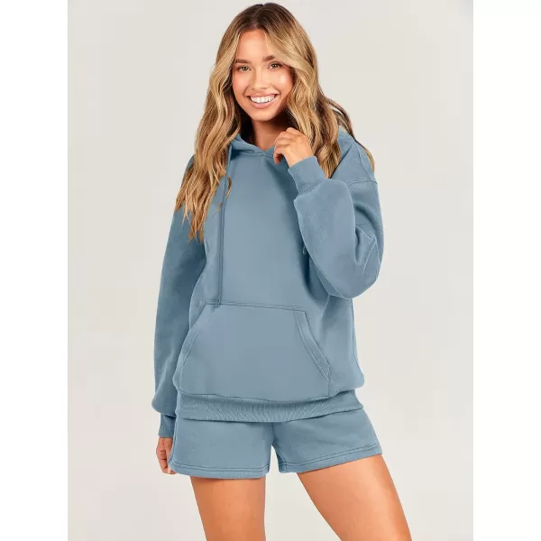 imageANRABESS Women 2 Piece Outfits Short Sweatsuit Drawstring Oversized Hoodie Sweatshirt Tracksuit Lounge Wear Matching SetGray Blue