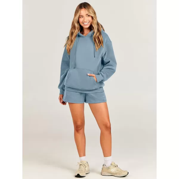 imageANRABESS Women 2 Piece Outfits Short Sweatsuit Drawstring Oversized Hoodie Sweatshirt Tracksuit Lounge Wear Matching SetGray Blue