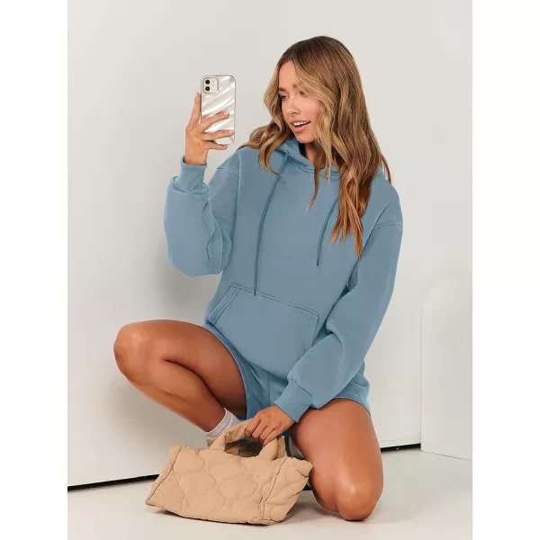 imageANRABESS Women 2 Piece Outfits Short Sweatsuit Drawstring Oversized Hoodie Sweatshirt Tracksuit Lounge Wear Matching SetGray Blue