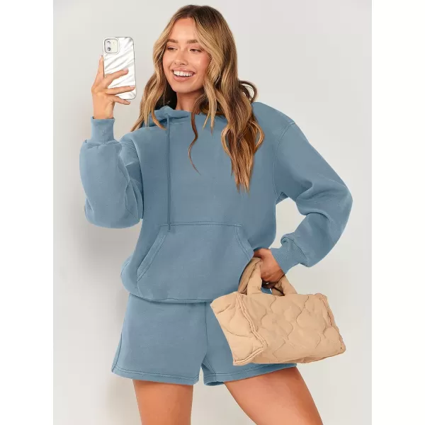 imageANRABESS Women 2 Piece Outfits Short Sweatsuit Drawstring Oversized Hoodie Sweatshirt Tracksuit Lounge Wear Matching SetGray Blue