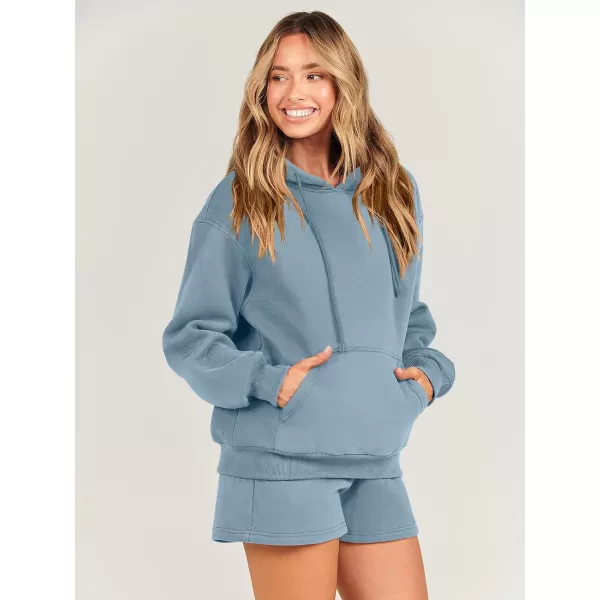 imageANRABESS Women 2 Piece Outfits Short Sweatsuit Drawstring Oversized Hoodie Sweatshirt Tracksuit Lounge Wear Matching SetGray Blue