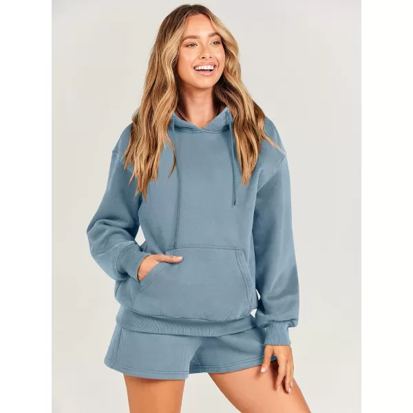 imageANRABESS Women 2 Piece Outfits Short Sweatsuit Drawstring Oversized Hoodie Sweatshirt Tracksuit Lounge Wear Matching SetGray Blue