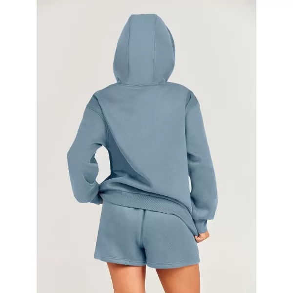 imageANRABESS Women 2 Piece Outfits Short Sweatsuit Drawstring Oversized Hoodie Sweatshirt Tracksuit Lounge Wear Matching SetGray Blue