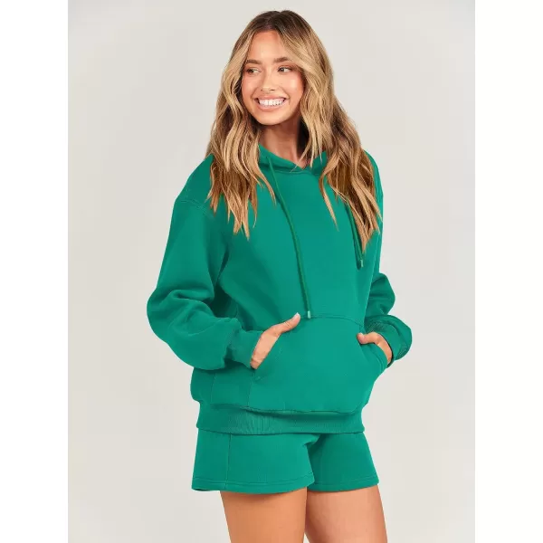 imageANRABESS Women 2 Piece Outfits Short Sweatsuit Drawstring Oversized Hoodie Sweatshirt Tracksuit Lounge Wear Matching SetGreen
