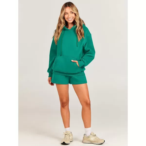 imageANRABESS Women 2 Piece Outfits Short Sweatsuit Drawstring Oversized Hoodie Sweatshirt Tracksuit Lounge Wear Matching SetGreen