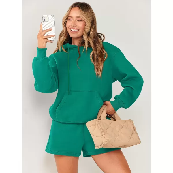 imageANRABESS Women 2 Piece Outfits Short Sweatsuit Drawstring Oversized Hoodie Sweatshirt Tracksuit Lounge Wear Matching SetGreen