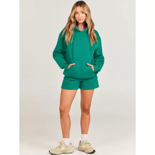 imageANRABESS Women 2 Piece Outfits Short Sweatsuit Drawstring Oversized Hoodie Sweatshirt Tracksuit Lounge Wear Matching SetGreen